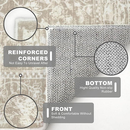 KILOCOCO Hallway Runner 2x8 Rug Runner Printed Vintage Floral Washable Kitchen Runners Non-Slip Rubber Backed Runners for Hallways Laundry Room Distressed Boho Rugs for Entryway Bedroom, Beige