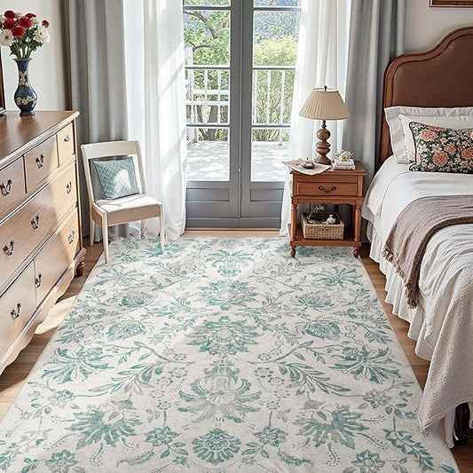 jinchan Floral 5x7 Area Rugs Vintage-Inspired Design Accent Rug Machine Washable Ultra Thin Low Pile Non-Slip Traditional Carpet for Living Room Bedroom Dining Room Home Office