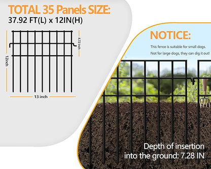 35 Panels Animal Barrier Fence No Dig, 37.92ft(L) X 12in(H) Rabbit Fences Ground Defense Border Small Metal Fencing, Dog Under Barriers Blocker for Garden, Flower Bed, Patio