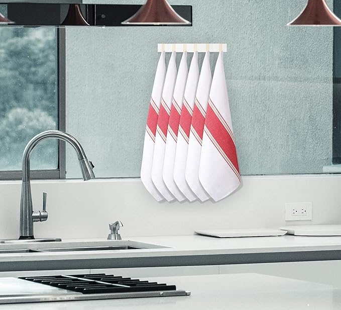 Goroly Home 100% Cotton Kitchen Dish Towel Set of 6 Pack, Highly Absorbent Quick Drying, Machine Washable and Reusable Ultra Soft Tea Towel with Hanging Loop for Cleaning Dishes, 20x28 Inch Red