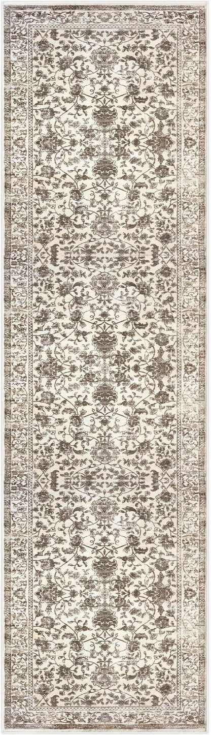 KILOCOCO Hallway Runner 2x7 Rug Runner Printed Vintage Floral Washable Kitchen Runners Non-Slip Rubber Backed Runners for Hallways Laundry Room Distressed Boho Rugs for Entryway Bedroom, Beige/Brown