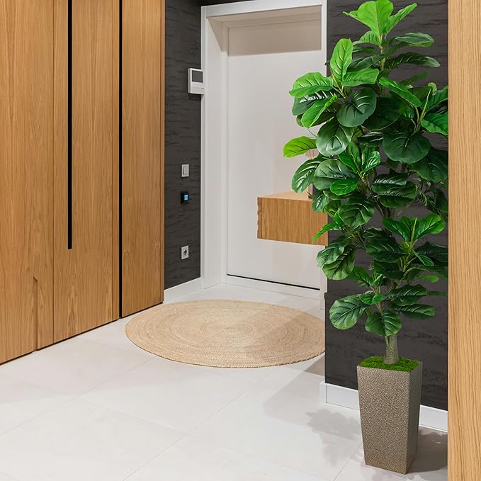Artificial Fiddle Leaf Fig Tree 6ft, 6 Feet Large Tall Fake Plants Indoor with Modern Style Planter, Artificial Silk Tree for Home Office Living Room Decor Indoor, Lifelike & Lush (Champagne)