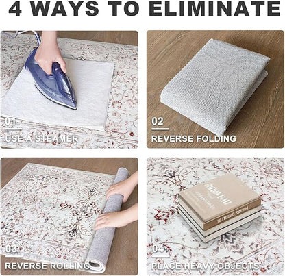 KILOCOCO Area Rug 5x7 Living Room Rug Washable Printed Vintage Floral Non Slip Soft Rubber Backed Indoor Bedroom Rugs for Laundry Room Kitchen Playroom Moroccan Area Rugs, White