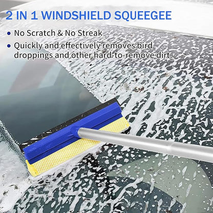 Wontolf 79'' Window Squeegee Cleaner Tool with Extension Pole, 4-in-1 Rotatable Streak-Free Squeegee for Window Cleaning Kit with Storage Bag, for Home, Indoor/Outdoor Windows, Car, Glass, Shower