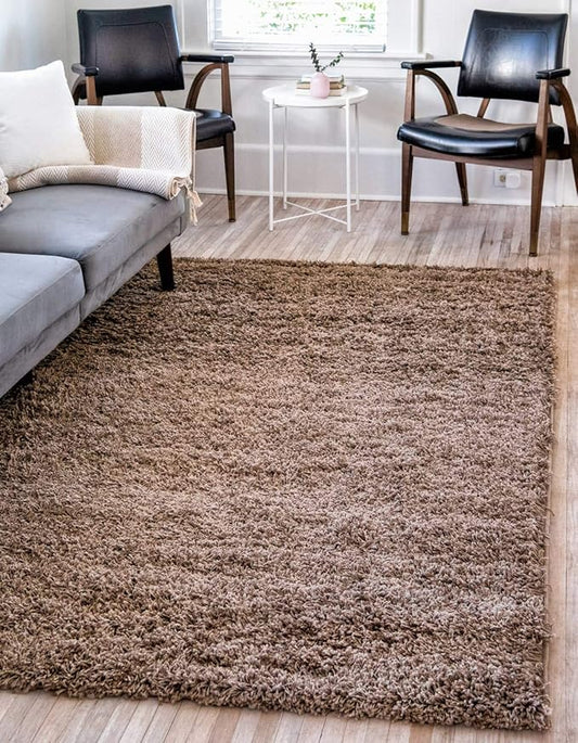 Unique Loom Solid Shag Collection Area Rug (8' x 11' Rectangle, Sandy Brown)