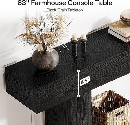 Tribesigns 63" Console Table, Farmhouse 2-Tier Entryway Table with U-Shaped Base, Narrow Long Wood Sofa Table Behind Couch Table for Living Room, Hallway, Foyer, Black