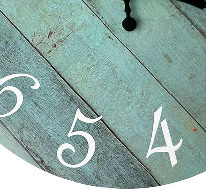 Plumeet Wall Clock, 12'' Frameless Wooden Wall Clocks with Silent Quartz Movement, Rustic Coastal Country Village Clocks Decorative for Kitchen Bedroom Living Room, Green