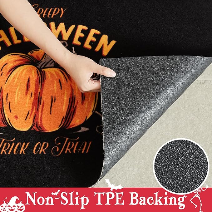 Halloween Door Mat, Halloween Pumpkin Doormat Outdoor Front Door Entrance Absorbent Entry Mat with Non Slip Backing, 24''x36'', Pumpkin Black