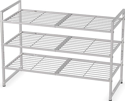 SIMPLE HOUSEWARE 3-Tier Stackable Shoes Rack Storage Shelf, Silver