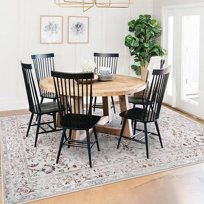 KILOCOCO Area Rug 5x7 Living Room Rug Washable Printed Vintage Floral Non Slip Soft Rubber Backed Indoor Bedroom Rugs for Laundry Room Kitchen Playroom Moroccan Area Rugs, White