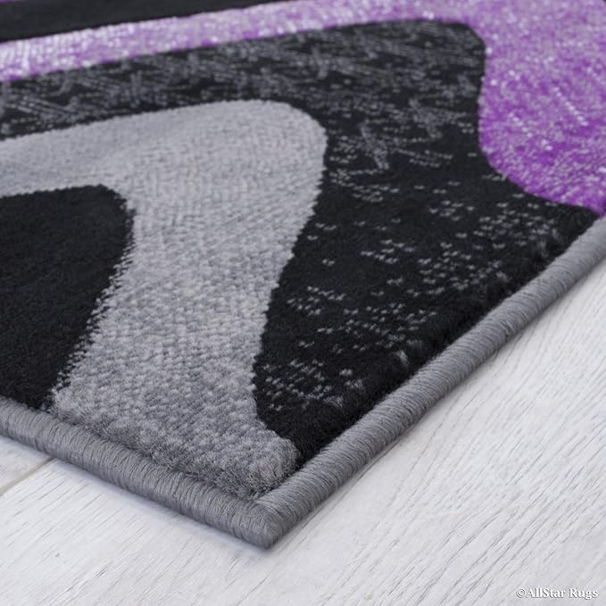 Allstar 8x10 Grey and Gainsboro Grey Modern and Contemporary Rectangular Accent Rug with Purple and Charcoal Grey Wavy Zigzag Design (7' 9" x 9' 8")
