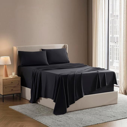 Nestl Split King Sheet Set - 1800 Ultra-Soft Microfiber Bed Sheets - Double Brushed - Deep Pockets - Easy Fit - 5 Piece Set - Bed Sheets & Pillowcases (Split King Size, Black)