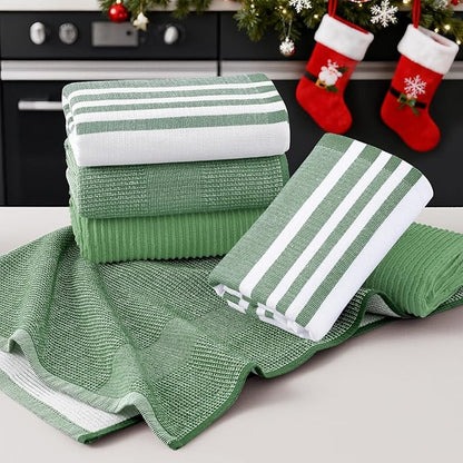 Homaxy Premium Kitchen Towels(18”x 28”, 6 Pack), Large Cotton 380 GSM Kitchen Hand Towels, Soft and Absorbent Terry Dish Towels, Multipurpose Tea Towel Set with Hanging Loop, Grass Green