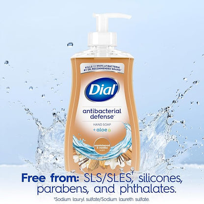 Dial Antibacterial Defense Liquid Hand Soap + Aloe, Sandalwood & Vanilla Scent, 11 Fl Oz (Pack of 12), Dermatologist-Tested Hand Wash, Gentle Formula