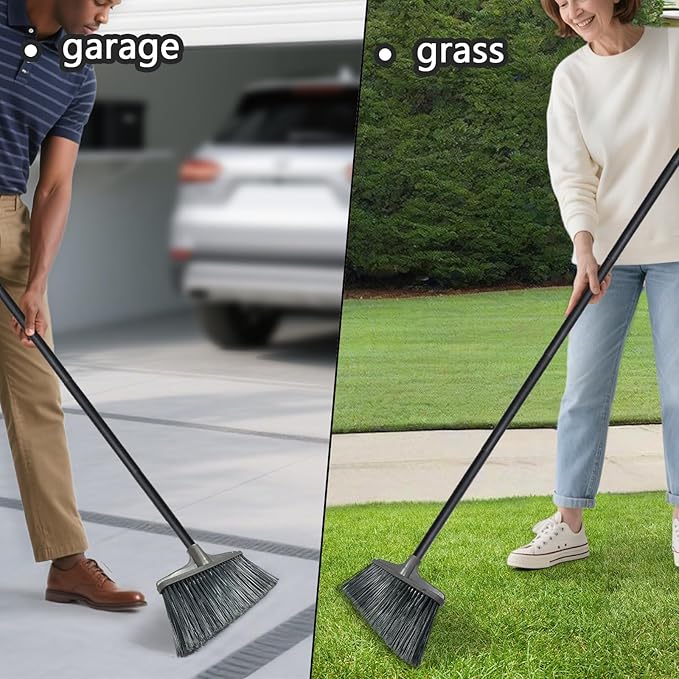 Outdoor Broom for Floor Cleaning - 52-inch Heavy Duty Outside Broom, Stiff Bristle Brooms for Sweeping Outdoor, Angle Brooms for Floors Applied to Yards, Garages, Patios, and Walkways, etc. Dark Gray