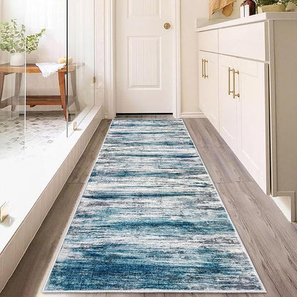 KOZYFLY 3x8 Area Rug Modern Ombre Area Rug for Bedroom, Washable Rug Non-Slip Soft Striped Living Room Rug, Print Blue Abstract Carpet for Laundry Nursery