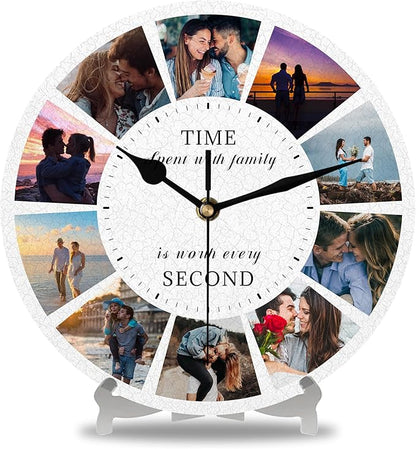 Personalized Photo Collage Wall Clock - 10 Picture Family Quote Clock, Custom Rustic Farmhouse Style for Home, Kitchen, Living Room, Silent Battery Powered, Gift for Christmas