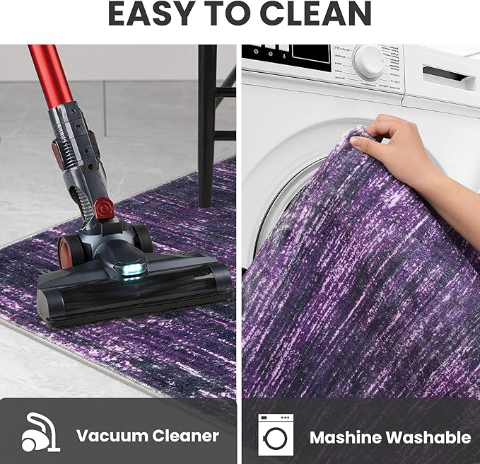 2x3 Modern Abstract Rug for Entryway, Purple White Super Soft Small Area Rug, Washable Non-Slip Kitchen Rugs, Low-Pile Mat for Bedside, Indoor Door Mat
