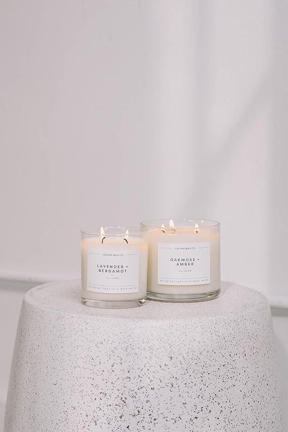 Calyan Wax Co. Vetiver & Tonka 3 Wick Scented Candle - 43 Hour Burn - Luxury 3 Wick Soy Candles - Non Toxic Soy Wax Candles - Long Lasting Large Glass Jar Candle for Home - 14.9oz