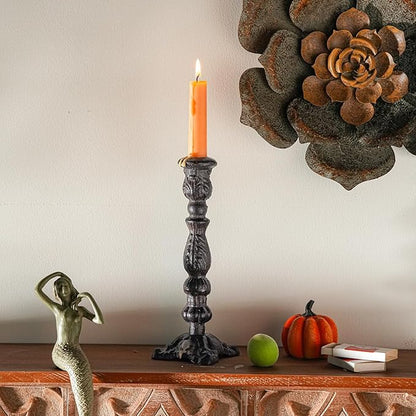Sungmor Vintage Black Cast Iron Candle Holder – 8.7" Tall Decorative Rustic Taper Candle Stand – Heavy Antique-Style Candlestick for Table Centerpiece, Fireplace Mantel, or Farmhouse Home Décor