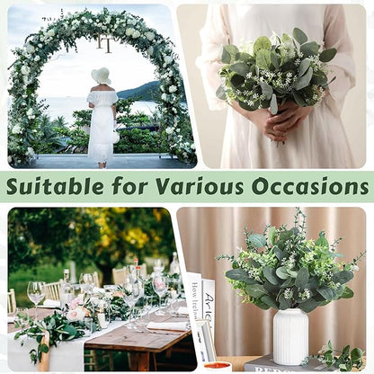 Eucalyptus Leaves Stems 30 PCS, 4 Kinds Mixed Artificial Greenery Stems for Wedding Decor Vase Floral Arrangement Centerpiece