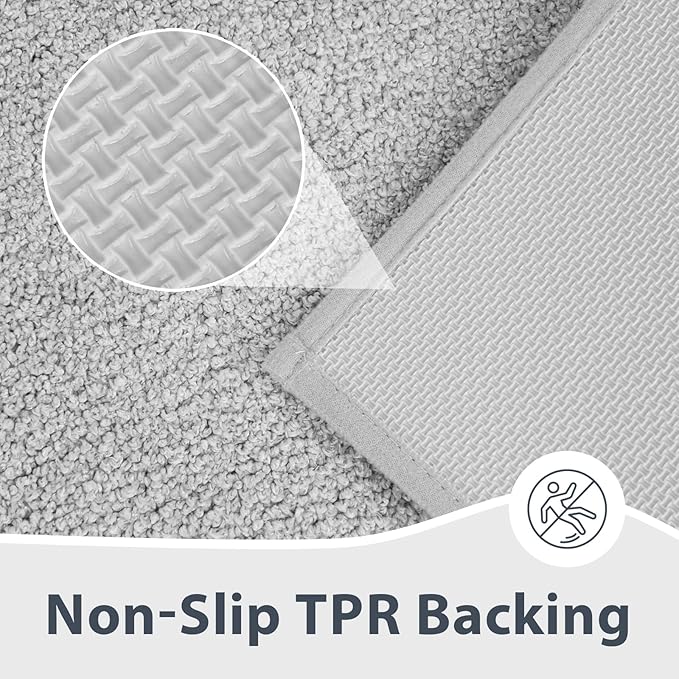 Bathroom Rugs 24" x 60", Non-Slip Extra Soft Absorbent Bath Rugs, Machine Washable Quick Dry Bath Mats for Bathroom Floor, Shower, Bathtub and Sink, Light Grey & Grey