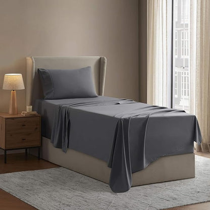 Nestl Twin XL Sheet Set - College Dorm Size - Luxury 1800 Ultra-Soft Microfiber Twin Extra Long Bed Sheets - Deep Pockets - Easy Fit - Extra Soft - 3 Piece Set (Twin XL, Dark Grey)