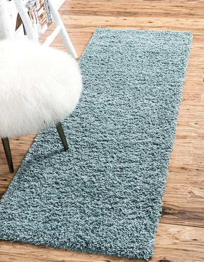 Unique Loom Solid Shag Collection Area Rug (2' 6" x 19' 8" Runner, Light Slate Blue)