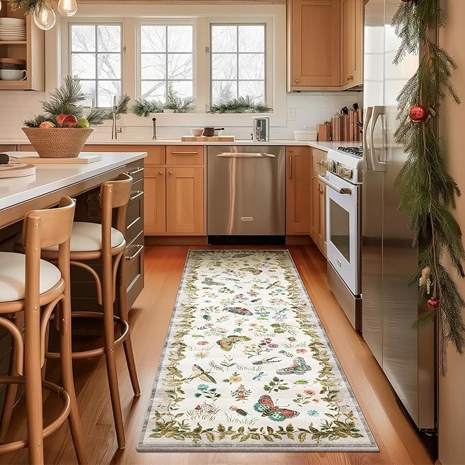 Machine Washable Kitchen Runner Rugs: 2'6"x8' Hallway Runner Stain Resistant Non Slip Low Pile Soft Carpet Runners for Hallways Indoor Entryway Kitchen Laundry Room Bedroom Bathroom Farmhouse