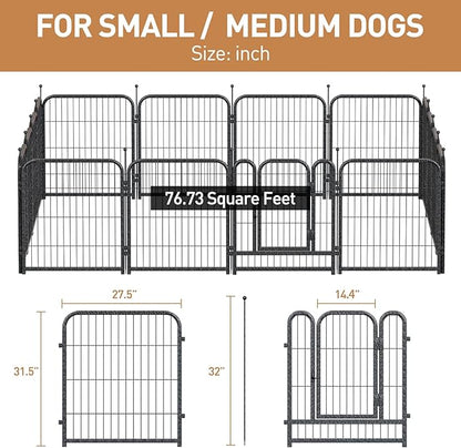 Metal Dog Playpen, 32" Inch Height 24 Panels, Ideal Dog Fence for Large/Medium/Small Dogs Indoor & Outdoor Bliss, Perfect Dog Pen for Camping, Yard and RV | Black-Silver