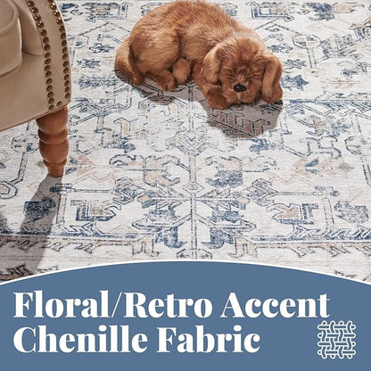 jinchan Kitchen Runner Rug 2x10-2pcs, Bohemian Hallway Rug Washable Floral Non Slip with Rubber Backing Vintage Carpet Runner for Bedroom Bathroom Laundry Room Living Room Decor Blue