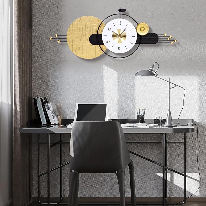 47x19 Inches Large Modern Silent Wall Clock Battery Operated, Non-Ticking Quartz Decorative Analog Clocks for Living Room, Bedroom, Hallway - Minimalist Home & Office Decor, Easy to Read
