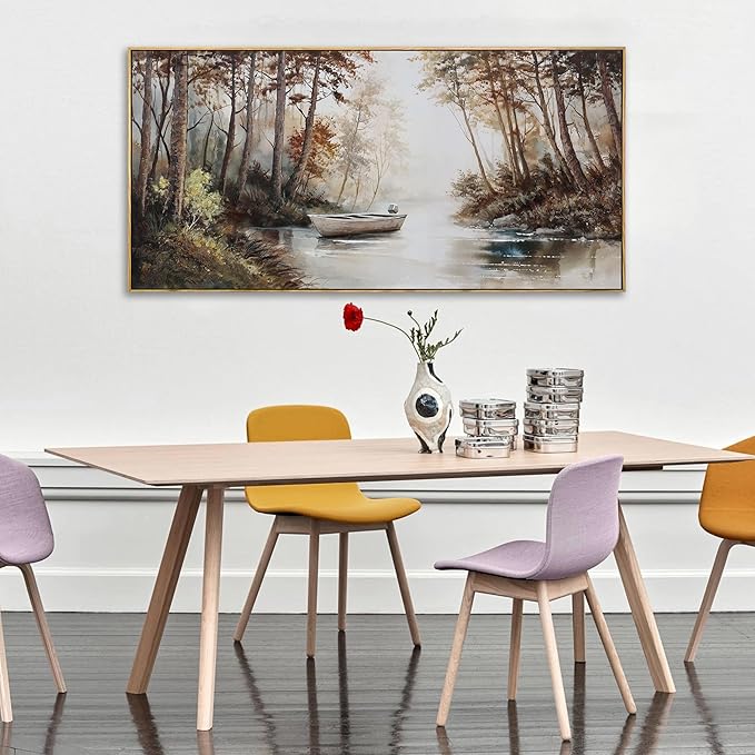 KLAKLA Vintage Framed Wall Art - Paintings with Frame Canvas Antique Wall Decor Retro Landscape Tree Picture for Living Room Prints Artwork for Walls Bedroom Office Home Decoration - 48x24 Inches