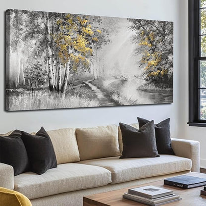 SOUGUAN Misty Forest Wall Art/Living Room Wall Decorations/Black Art 24 x 48 Inch/Plant Oil Painting for Bedroom Kitchen Office Home Decor