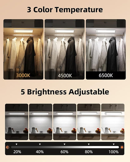 EZVALO 220LM Super Bright Under Cabinet Lighting Wireless, 5000mAh Rechargeable Battery Motion Sensor Light Indoor, Dimmable Under Counter Lights for Kitchen, 3-Inch Ultra-Wide Panel Closet Light