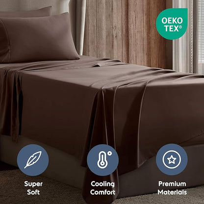 Nestl Twin Sheet Set - 1800 Ultra-Soft Microfiber Twin Bed Sheets - Double Brushed - Deep Pockets - Easy Fit - Extra Soft - 3 Piece Set - Bedding Sheets & Pillowcases (Twin, Chocolate Brown)