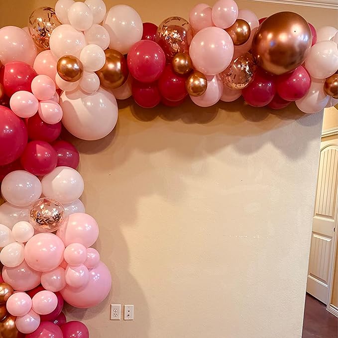 Dusty Rose Balloon Set, 60 Packs 12 Inch Retro Pink Metallic Chrome Rose Gold Pearl Macaron Light Pink Balloons for Girls Birthday Decorations, Bridal Shower, Wedding, Bachelorette Party