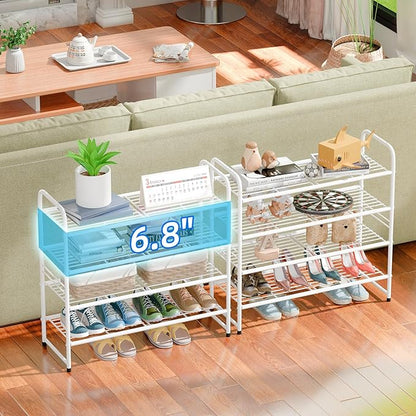 SUFAUY 33" Wide Shoe Rack, 4-Tier Shoe Storage Rack for 20-25 Pairs of Shoes, Shoe Organizer for Entryway, Stackable, Heavy Duty, Steel Frame, Industrial, White