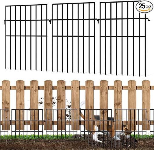Animal Barrier Fence No Dig, 25 Panels 1.25in Gap Ground Defense Fence Border Small Metal Fencing, Dog Rabbits Blocker Under Fence for Garden, Flower Bed, Patio, Black
