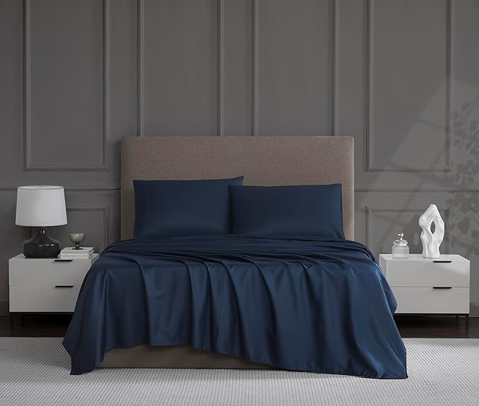 Linen Closet Luxury Cotton 1200 Thread Count Hotel Luxury 4-Piece Sheet Set, Queen, Navy