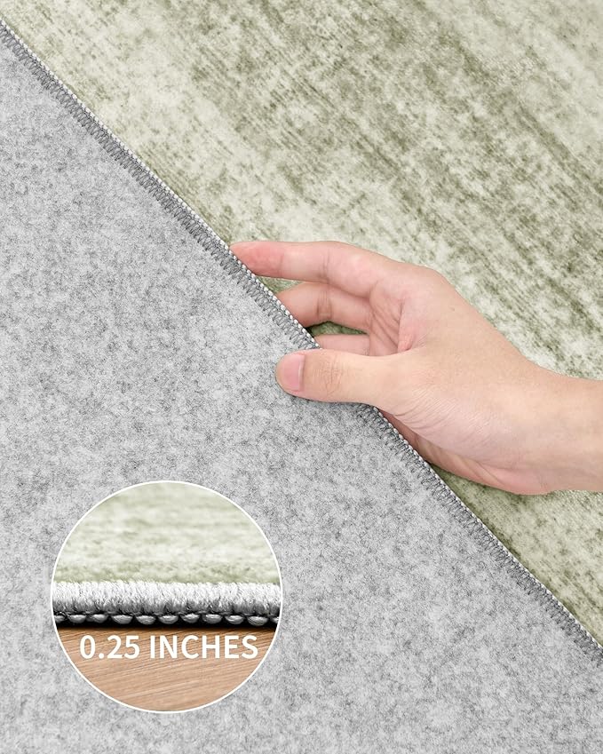 Art&Tuft Washable Rugs 5x7, Low Pile Area Rugs for Living Room - Non Slip and Stain Resistant Soft Thin 5x7 Rug for Bedroom, Dining Room, Kitchen, Office, Green
