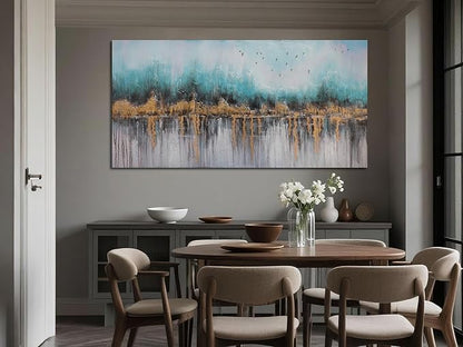 Ardemy Abstract Canvas Wall Art Teal and Gold Paintings Wall Decor Bedroom Large Pictures Textured Artwork for Walls Home Office Living Room 40"x20"