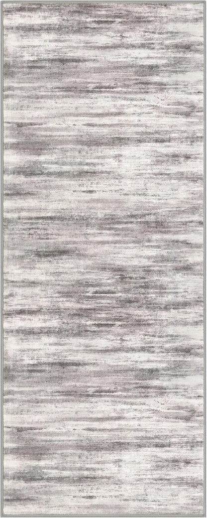 KOZYFLY Modern Abstract Washable Rug Runner 2x5 Hallway Rug Runner Non-Slip Soft Kitchen Runner Rugs, Grey-Beige Striped Carpet for Entryway Bathroom Laundry Room Foyer