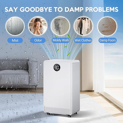 2500 Sq.Ft Dehumidifier with Drain Hose for Basement and Home Large Bedroom Bathroom, 35 Pints Dehumidifiers with Auto Shut Off, Intelligent Humidity Control, Auto Defrost, 3 Modes, 24HR Timer