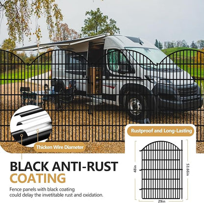 10 Panels Decorative Garden Fence with Lock, 48in (H) x 24ft (L) No Dig Dog Animal Barrier for Outdoor Yard, Rustproof Ground Stakes Metal Fencing for Yard, Patio, Flower Bed