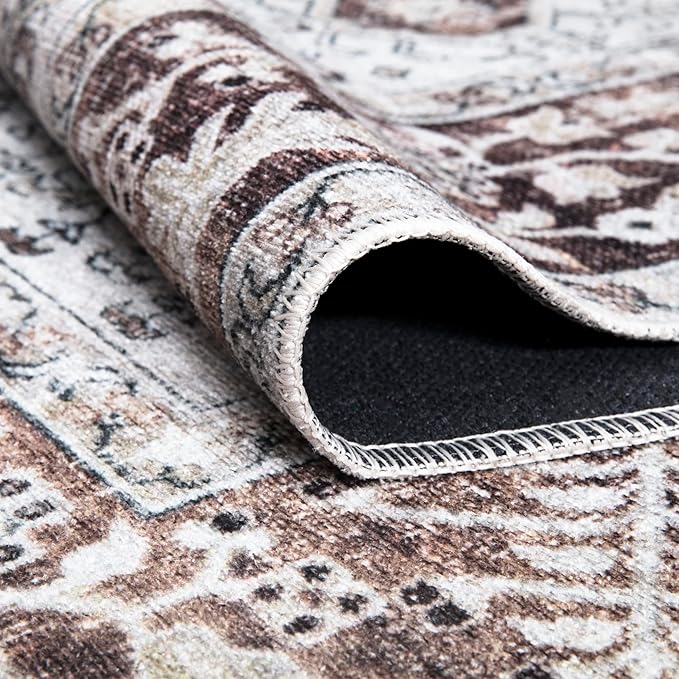 Bloom Rugs Caria Washable Non-Slip 8x10 Rug - Beige/Brown Traditional Area Rug for Living Room, Bedroom, Dining Room, and Kitchen - Exact Size: 7'8" x 10'