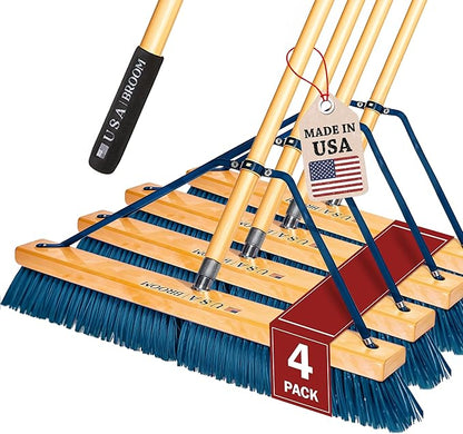 USA Broom 4 Pack Bundle – Heavy Duty Outdoor Push Brooms. Ideal for Asphalt, Concrete & Heavy Debris. Durable American-Made Construction with Steel Brackets and Stainless Steel Hardware, No Plastic