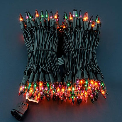 200 Count Orange Green & Purple Christmas Lights, Pack of 2 Strands 100 Count 33 ft Black Wire UL Listed Halloween String Light (Orange Green & Purple)