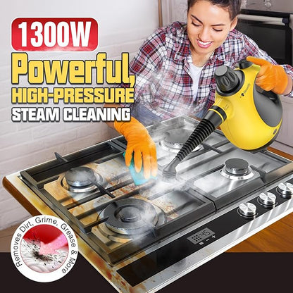 Pressurized Handheld Steam Cleaner for Home, Multi-Surface Steamer with 12 Accessories, 12.8oz Natural Steamer for Cleaning Car, Bathroom, Shower, Upholstery, Grout, Window, Grease