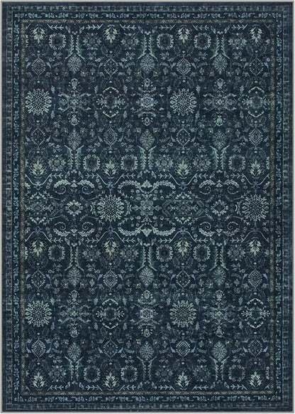 Lahome Navy Blue Boho Area Rugs 5x7,Washable Rugs for Bedroom,Dark Academia Vintage Carpet for Office,Rubber Backed Living Room Carpets for Dorm Dining Room Apartment